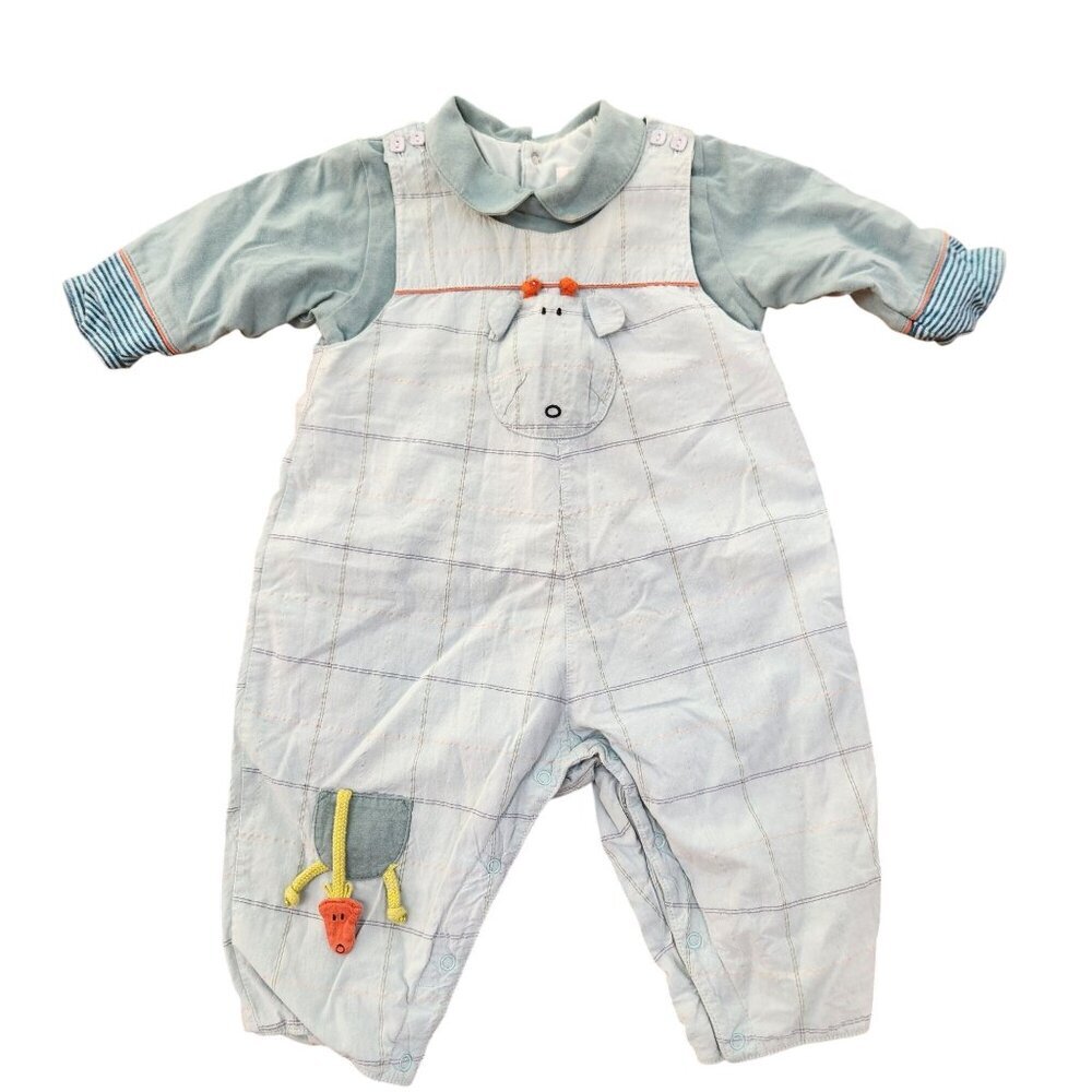 $10 SALE Babymini Boys Outfit Blue Hippo Special Occasion Bodysuit Baby 6 Months